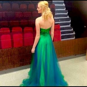 Blush Prom Blue Green Iridescent Jewels Strapless Dress